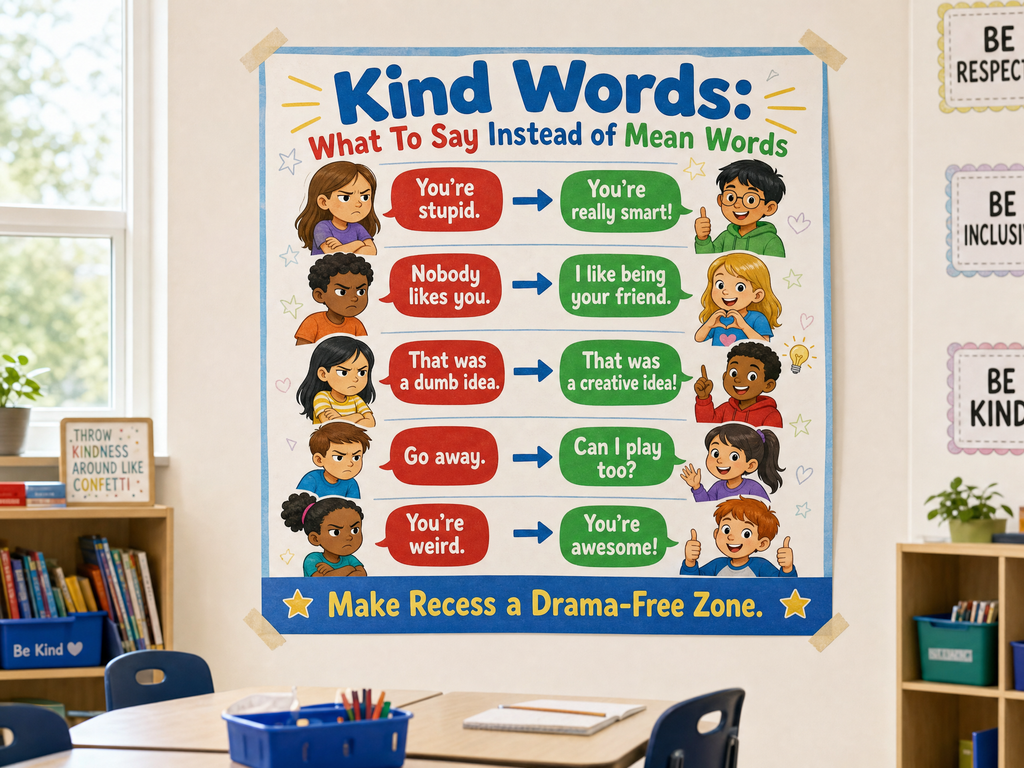 Kind Words Poster | Anti-Bullying Classroom Decor | SEL Wall Art | What To Say Instead of Mean Words | Social Skills Print | Digital Download