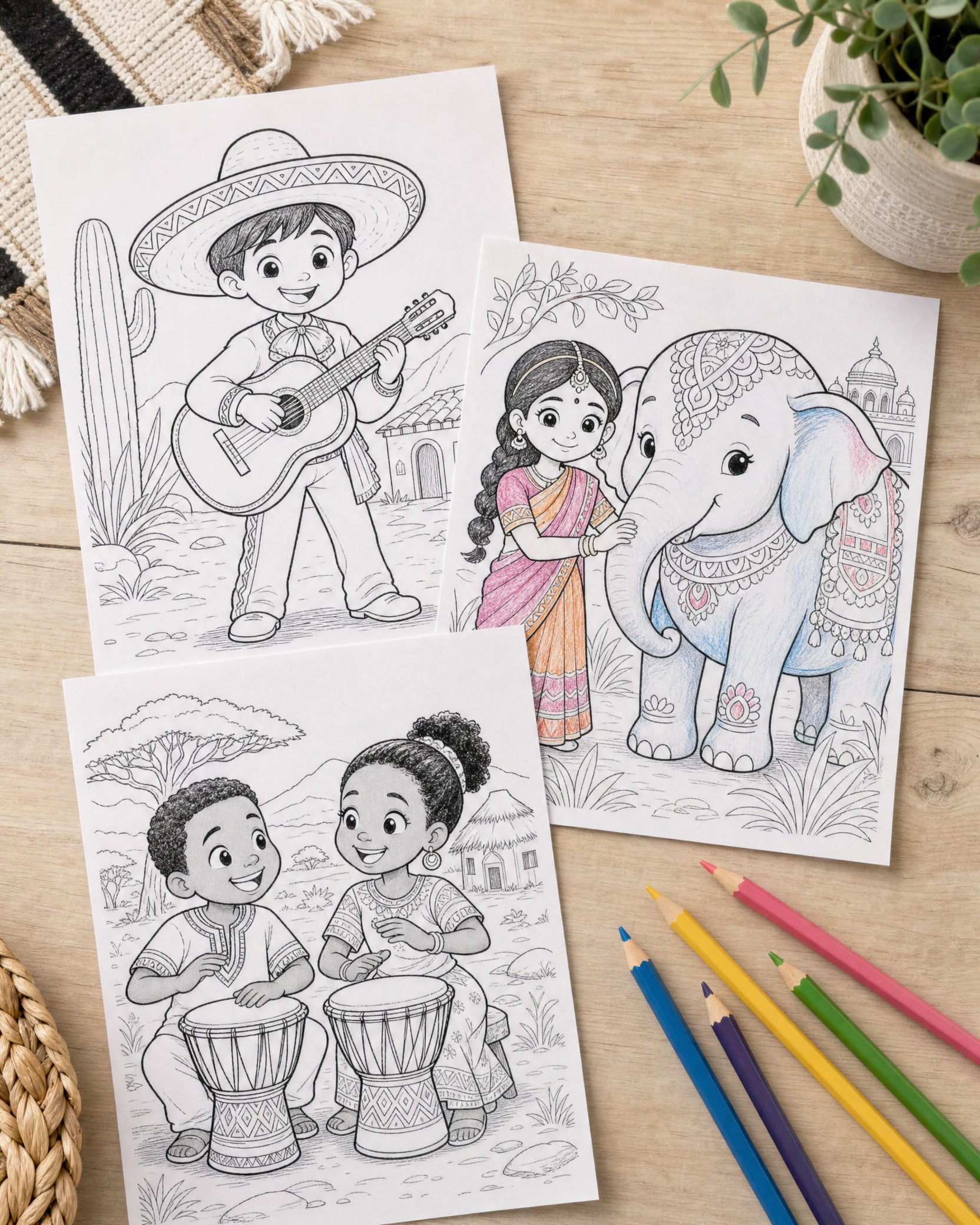 Cultural Diversity Coloring Book for Kids | 10 Around the World Coloring Pages | Multicultural Printable PDF | Homeschool Geography Art