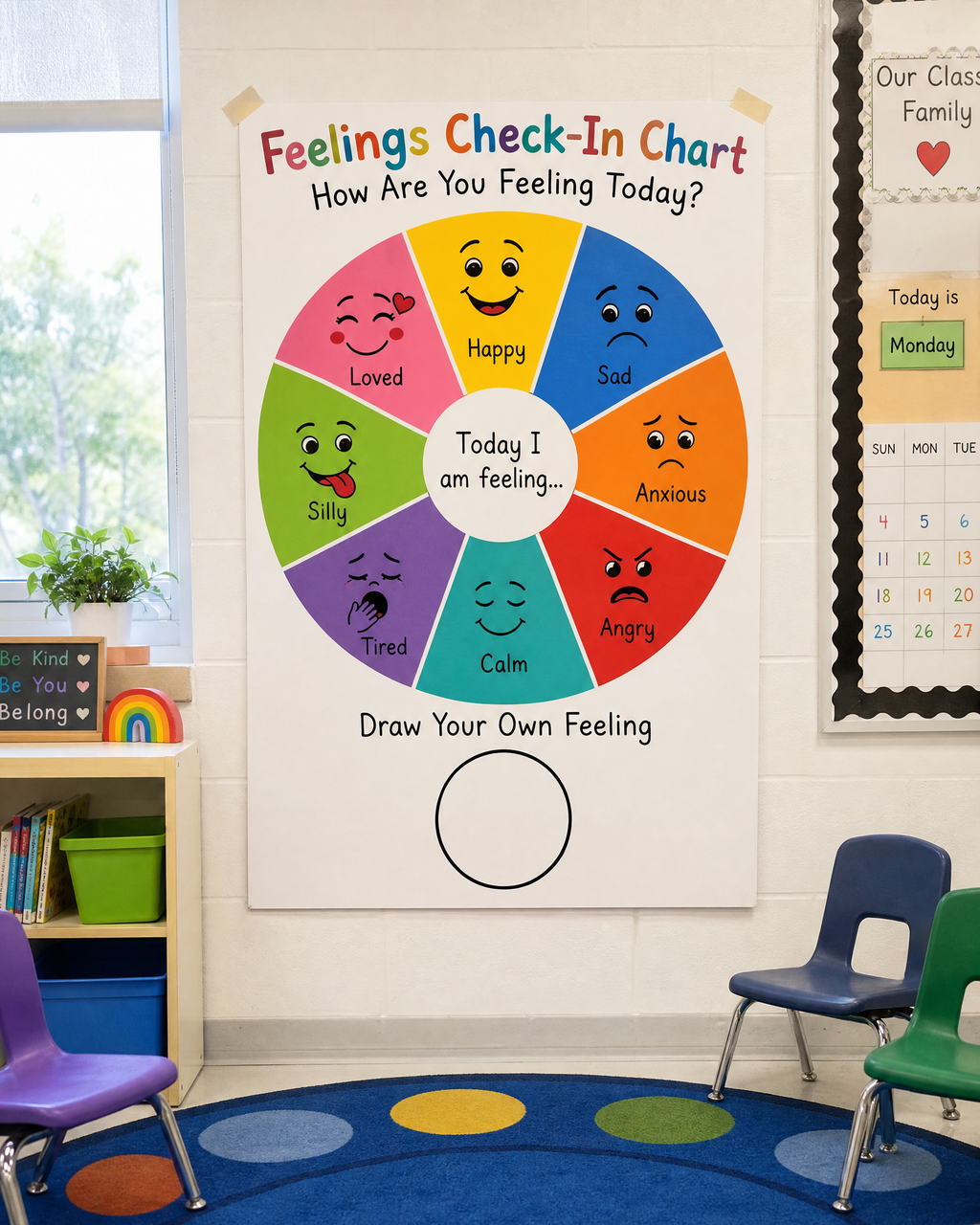 Feelings Check-In Chart Poster | Emotion Wheel | SEL Classroom Decor | How Are You Feeling Today | Kids Feelings Chart | Digital Download