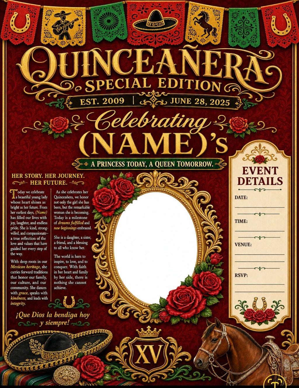 Custom Quinceañera Newspaper Poster — Personalized Just For Her 📰✨