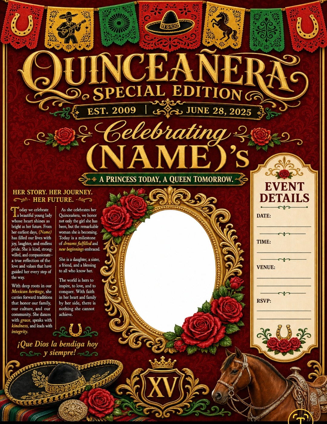 Custom Quinceañera Newspaper Poster — Personalized Just For Her 📰✨