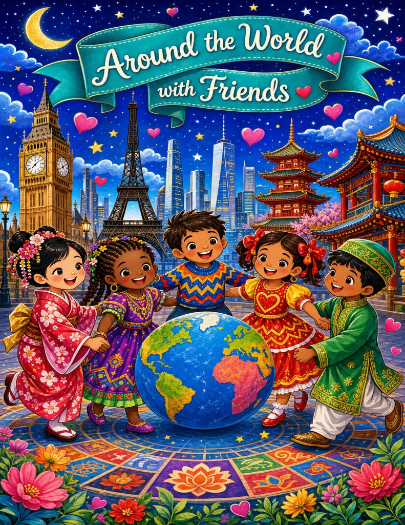 Around the World with Friends Coloring Book | 15 Global Culture Coloring Pages | Multicultural Kids Printable PDF | Geography & Traditional Outfits