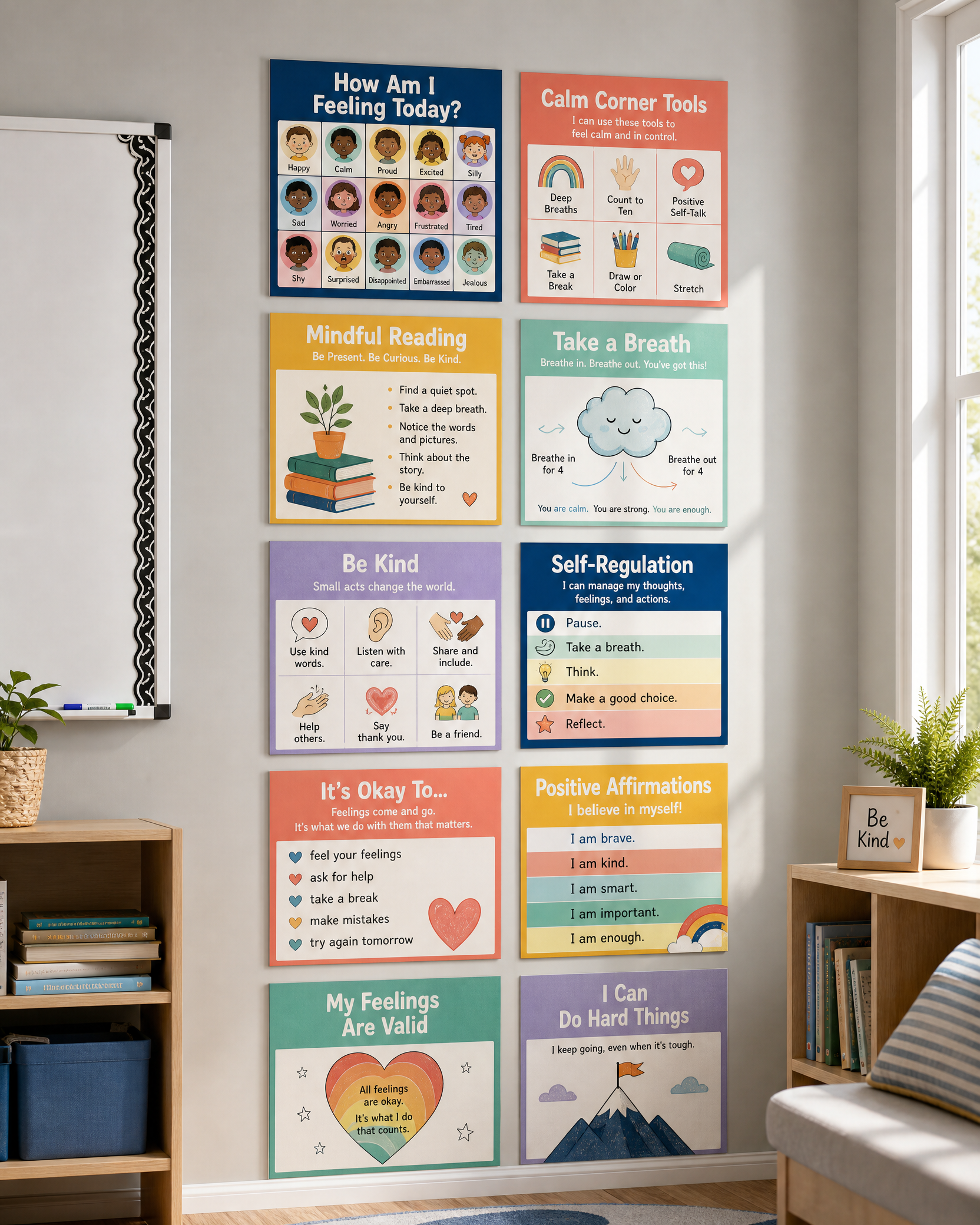 Calm Corner SEL Poster Bundle for Kids | 10 Printable Social Emotional Learning Posters | Feelings Chart, Mindfulness & Emotional Regulation | Classroom & Homeschool PDF