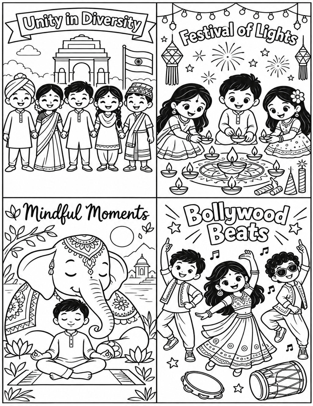 My India Coloring Book — Make Your Own Mini Book | 20 Pages + Cover | Kids Cut, Color & Assemble | Multicultural SEL Activities