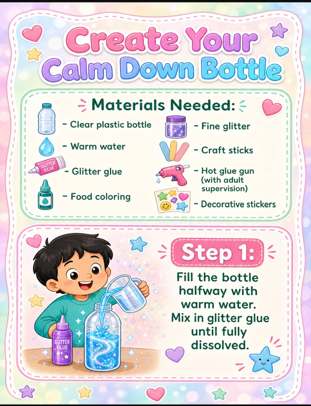 DIY Calm Down Bottle Printable for Kids — Mindfulness Sensory Activity Poster | Classroom & Home Decor | Instant Digital Download