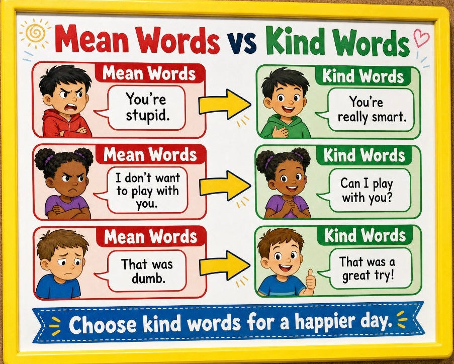 Kind Words Poster | Anti-Bullying Classroom Decor | SEL Wall Art | What To Say Instead of Mean Words | Social Skills Print | Digital Download