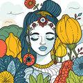 Boho Colorful Floral Afro Portrait