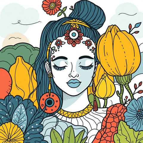 Boho Colorful Floral Afro Portrait