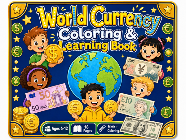 World Currency Coloring & Learning Book — Educational Activity Book (Digital PDF)