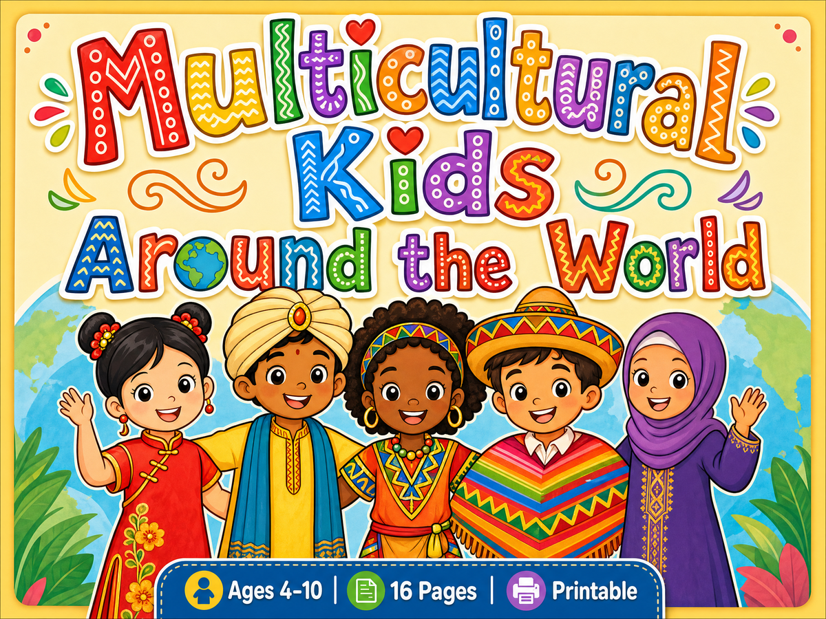 Multicultural Kids Around the World Coloring Book — Educational Coloring Pages (Digital PDF)