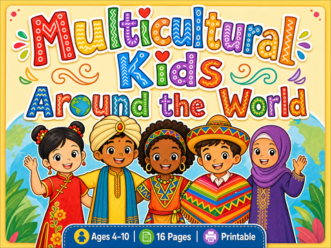 Multicultural Kids Around the World Coloring Book — Educational Coloring Pages (Digital PDF)