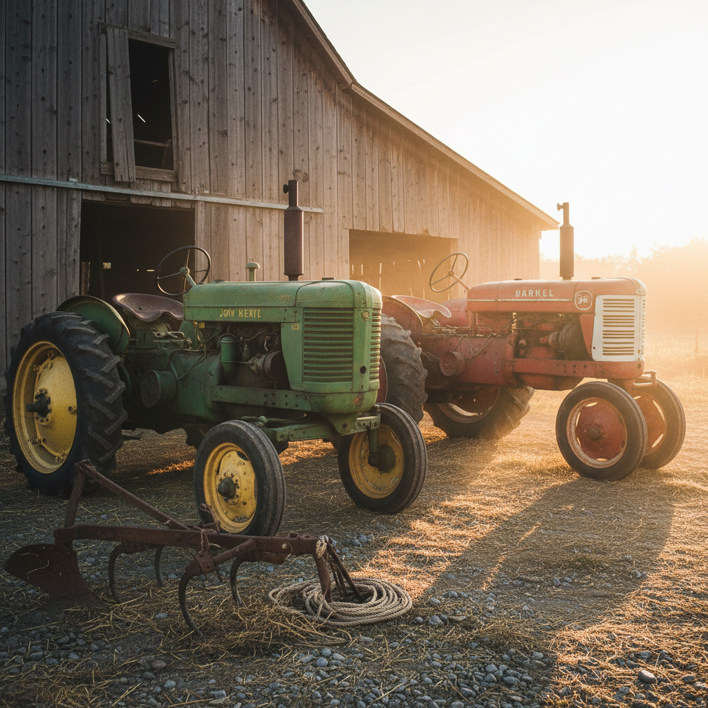 Green Tractor Under Pink Sky