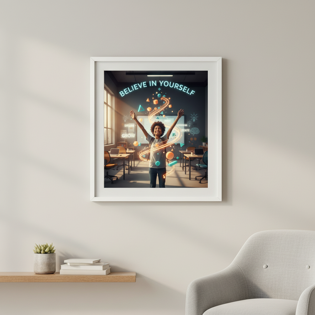 Believe in Yourself Boho Poster | Inspirational Kids Wall Art | Pastel Classroom Decor | Growth Mindset Print | Digital Download