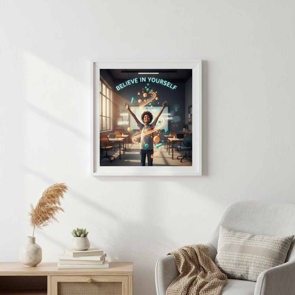 Believe in Yourself Boho Poster | Inspirational Kids Wall Art | Pastel Classroom Decor | Growth Mindset Print | Digital Download