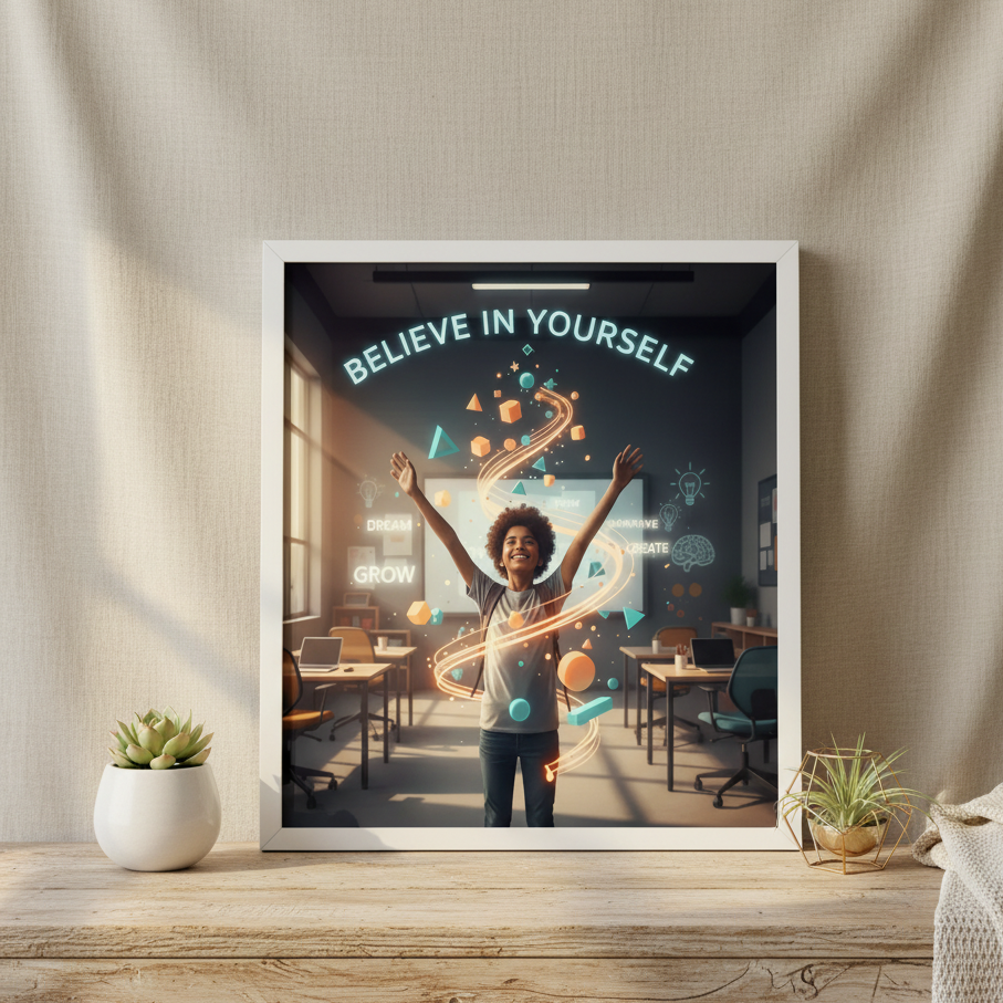 Believe in Yourself Boho Poster | Inspirational Kids Wall Art | Pastel Classroom Decor | Growth Mindset Print | Digital Download
