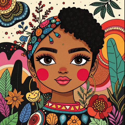 Boho Vibrant Botanical Woman Portrait